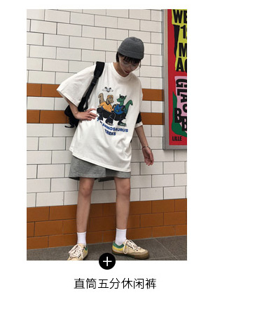 港风恐龙半袖白色t恤女短袖宽松新款港味bf风体恤夏-5.jpg