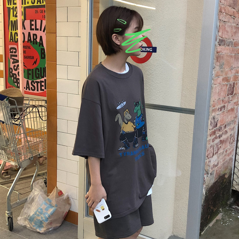 港风恐龙半袖白色t恤女短袖宽松新款港味bf风体恤夏-15.jpg