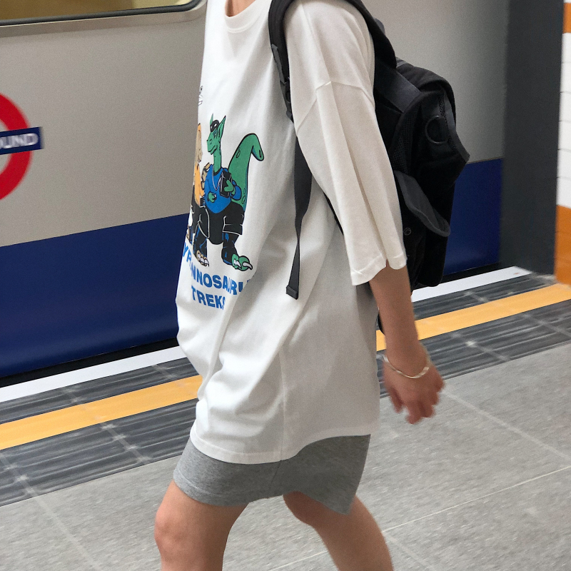 港风恐龙半袖白色t恤女短袖宽松新款港味bf风体恤夏-19.jpg