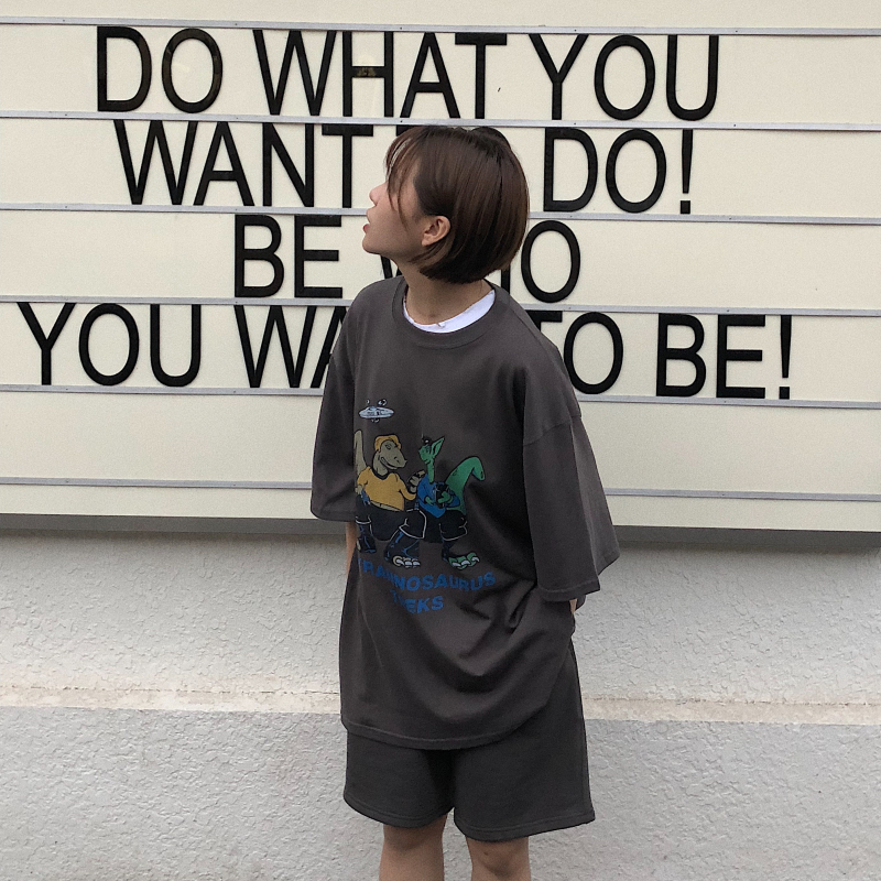 港风恐龙半袖白色t恤女短袖宽松新款港味bf风体恤夏-25.jpg