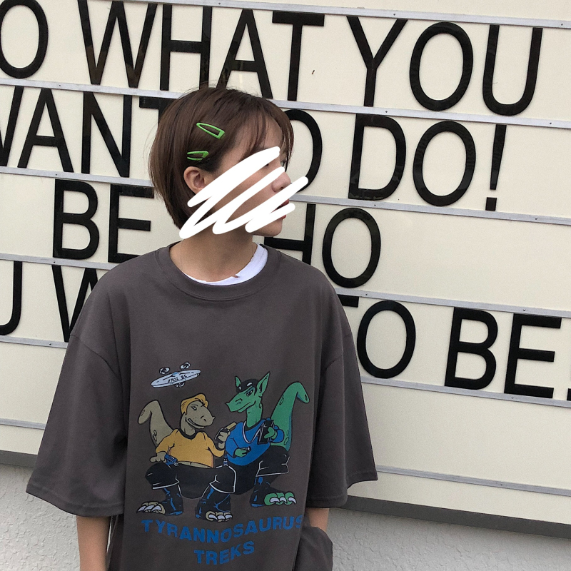 港风恐龙半袖白色t恤女短袖宽松新款港味bf风体恤夏-27.jpg