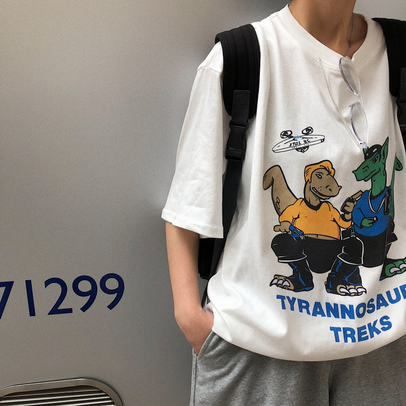 港风恐龙半袖白色t恤女短袖宽松新款港味bf风体恤夏-31.jpg