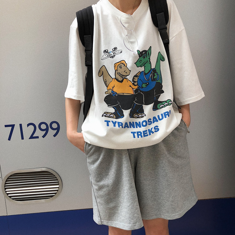 港风恐龙半袖白色t恤女短袖宽松新款港味bf风体恤夏-35.jpg